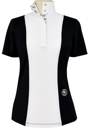 Ladies "Luna II" Black with Unicorns Short Sleeve Performance Show Shirt
