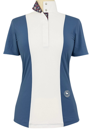Ladies "Luna II" Blue Stirrup Talk Short Sleeve Performance Show Shirt