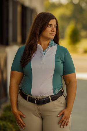 Ladies "Luna II" Forest Green with Geometric Short Sleeve Performance Show Shirt