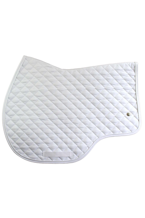A white, quilted saddle pad designed for cross-country riding, with moisture-wicking and anti-slip properties.