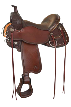 RENO FLEX2 TRAIL-SPOTS-1/2 SADDLE Brown leather saddle with decorative elements on a white background