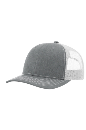 Gray and white cap with mesh back on a white background