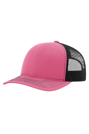Pink and black cap with mesh back on a white background
