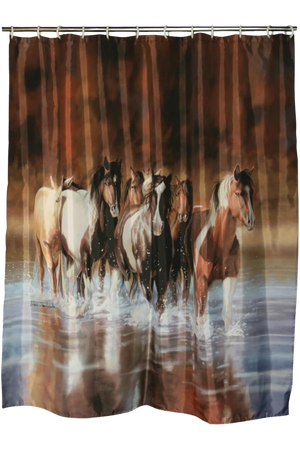 Shower Curtain Horses in River