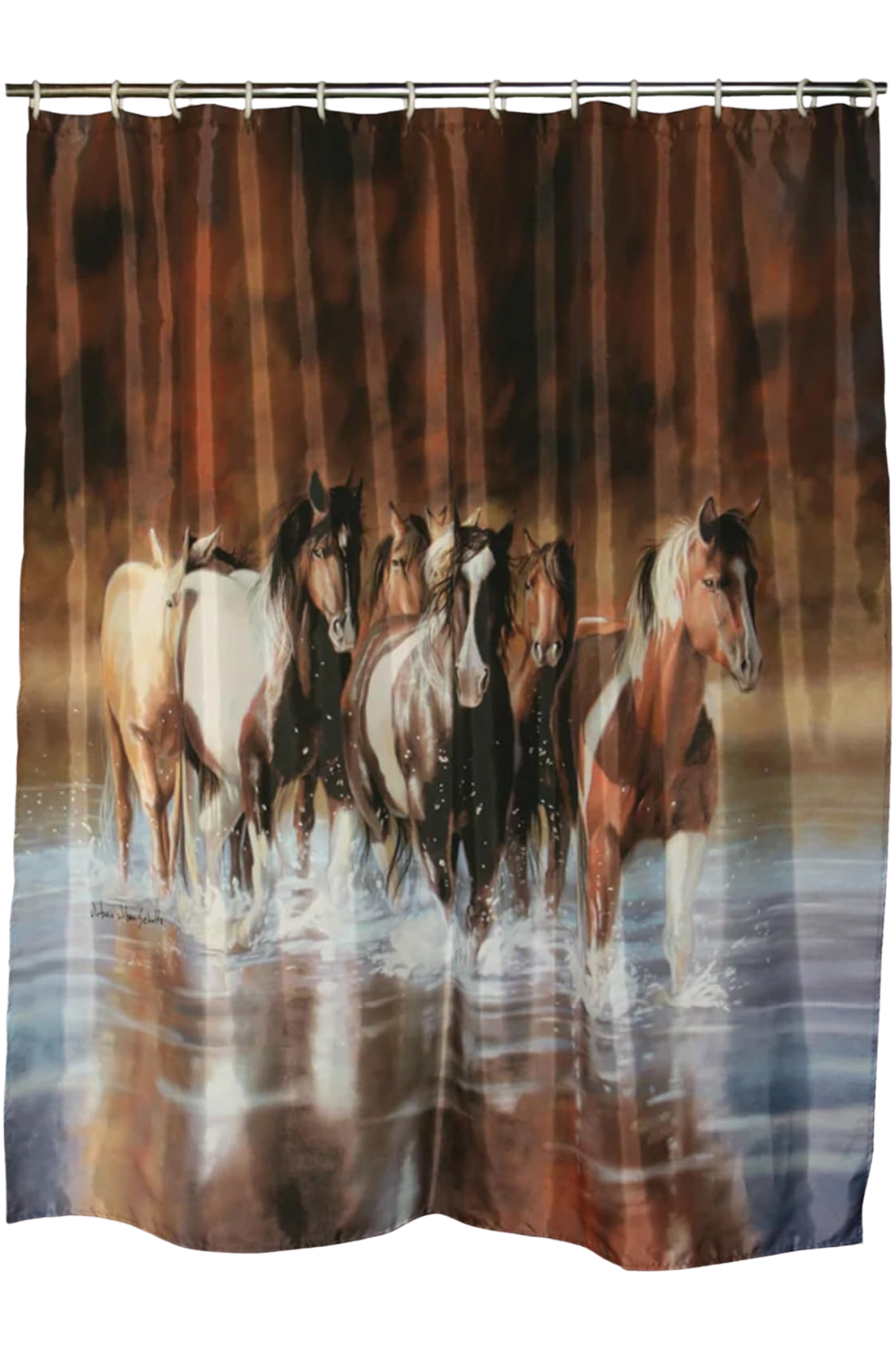 Shower Curtain Horses in River