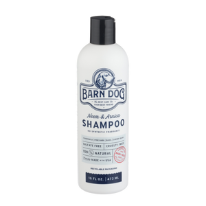 Bottle of Barn Dog shampoo on a white background