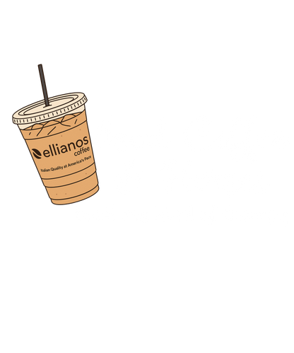 Illustration of a elliannos coffee cup with a straw on a white background