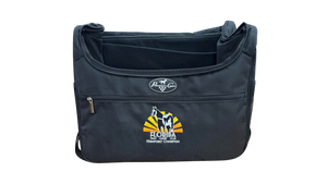 A black nylon shoulder bag with multiple compartments, featuring a circular logo on the upper front and a larger Florida Inspiring Champions graphic on the lower front pocket.
