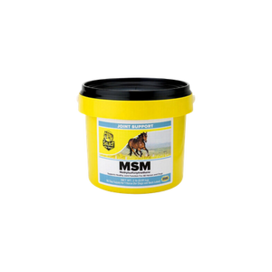 Yellow bucket with black lid labeled 'MSM' on a white background