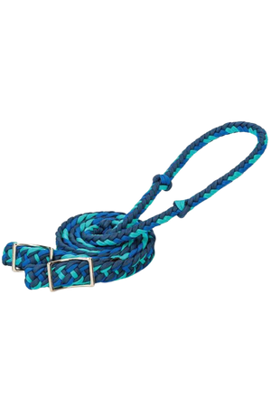 A braided nylon barrel rein in with metal buckles.