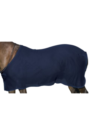 A navy blue horse dress sheet covering a horse from neck to tail.