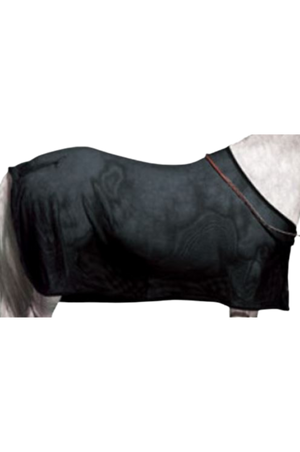 A navy blue horse dress sheet covering a horse from neck to tail.