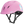 A pink equestrian helmet with a youngster design and black straps.