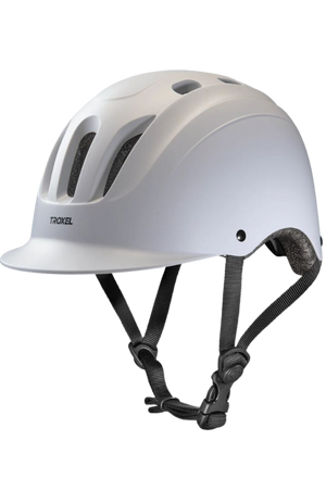 A white TROXEL SPORT 2.0 helmet with a chin strap and ventilation holes.