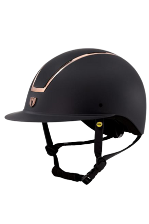 Black riding helmet with a reflective strip on a transparent background