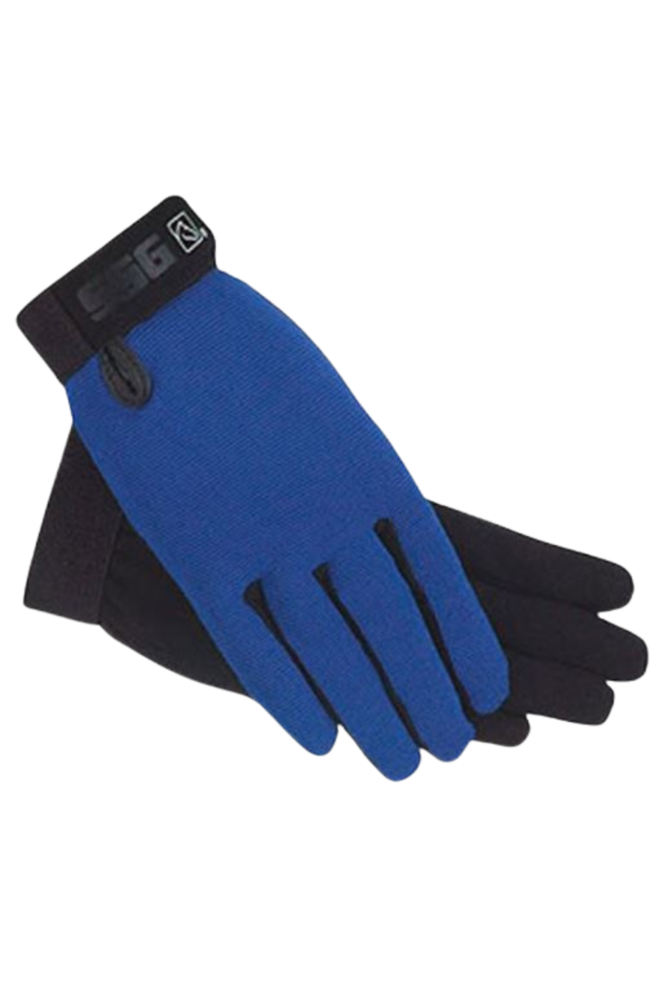 A pair of blue and black all-weather gloves for women.