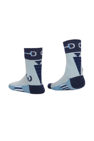 A pair of paddock socks with snaffle and carrot design elements, suitable for equestrian activities.
