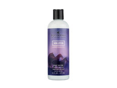 Shampoo bottle with purple label on a white background