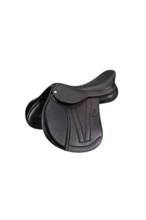 A black kids' double leather saddle with a spectrum system.