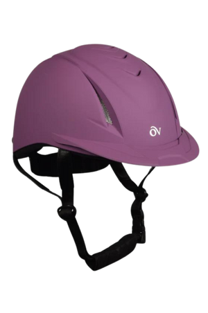 A black Ovation Riding Deluxe Schooler Equestrian Riding Helmet with high-flow air vents and a removable visor.