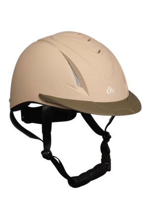 A black Ovation Riding Deluxe Schooler Equestrian Riding Helmet with high-flow air vents and a removable visor.