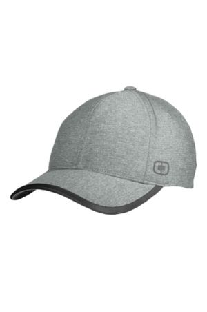 A grey structured mesh cap with reflective details and a hook and loop closure.