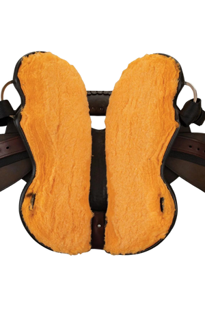 A brown and black Circle Y South Mountain Flex 2 Trail saddle with a short skirt designed for short-backed horses.