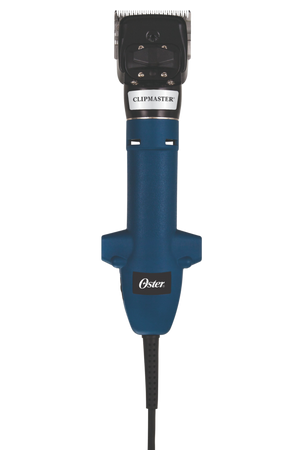 A pair of OSTER Clip Master clippers in blue color, designed for clipping horses, lambs, and cattle.