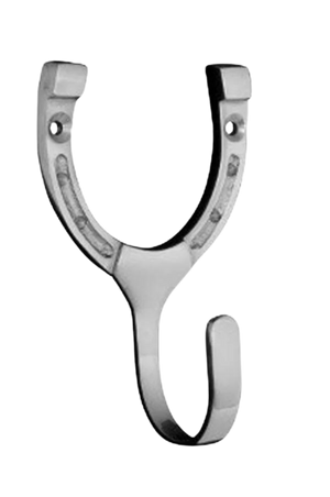 A silver-colored horseshoe-shaped hook with slots for mounting.