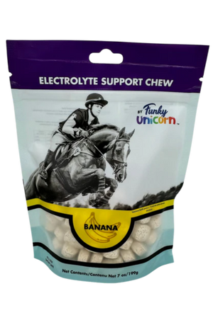 A container of Funky Unicorn electrolyte cubes with apple flavor, designed for horses.