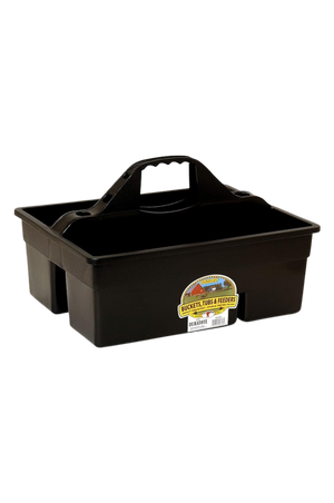 A large plastic tote box with multiple compartments and an easy-grip handle.