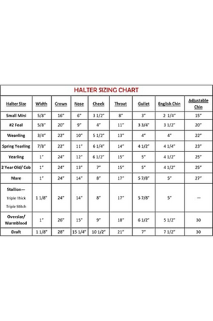 custom padded halter size chart