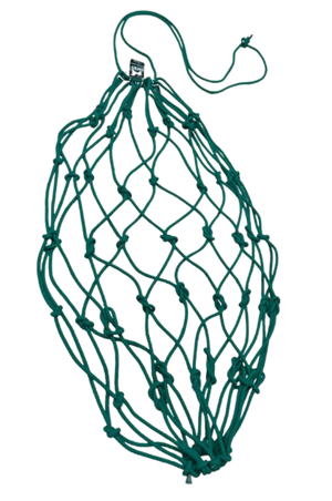 A collection of colorful cotton hay nets displayed horizontally in a gradient of colors.