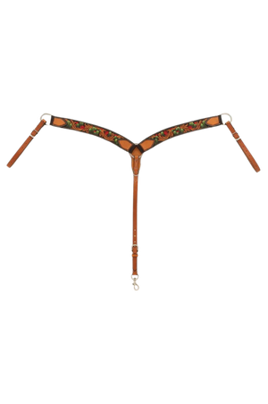 Turqouise Cross Cactus Tooled Contoured Breast Collar