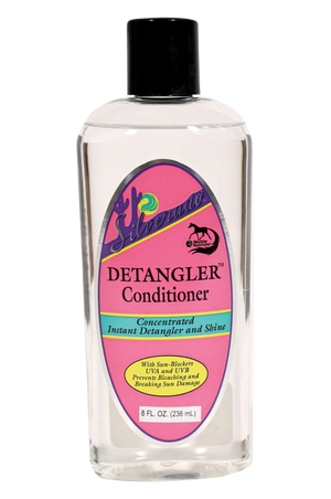 A bottle of Silverado Detangler Conditioner for horses with label information visible.