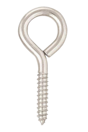 A silver-colored screw eye, 3 inches in size, with a threaded body and an oval loop at the top.
