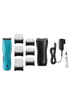 A cordless clipper with a blue body and black detailing, featuring the ANDIS logo on the front.