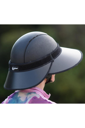 A black golf visor with a bow detail in the front.