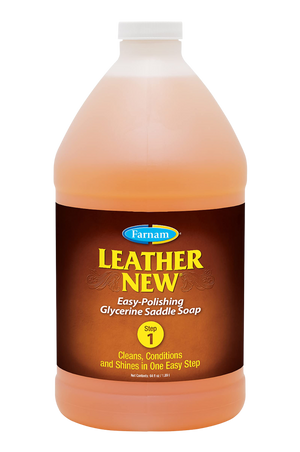 A bottle of Farnam Leather New Easy Polishing Glycerine Saddle Soap.