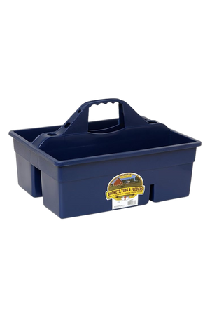 A large plastic tote box with multiple compartments and an easy-grip handle.