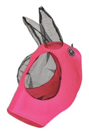 Reinsman Lycra Fly Mask for horses with black mesh covering over the ears and eyes, displayed against a white background.