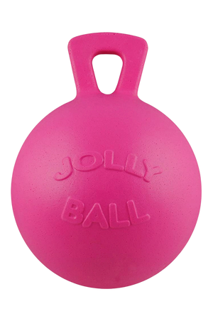 A pink  Jolly Ball with a handle designed for horse play.