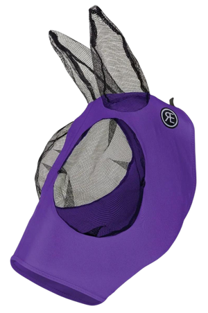 Reinsman Lycra Fly Mask for horses with black mesh covering over the ears and eyes, displayed against a white background.