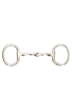 A silver-colored flat eggbutt bit with 75 mm flat rings, designed for horse riding.