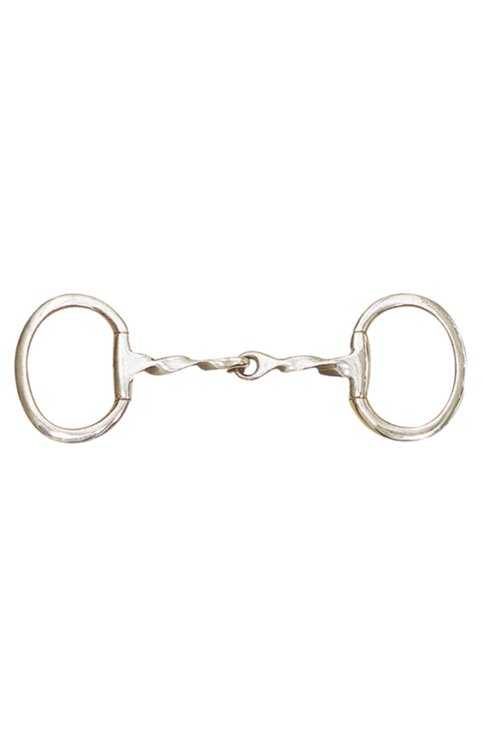 A silver-colored flat eggbutt bit with 75 mm flat rings, designed for horse riding.