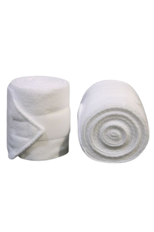 Vac's Deluxe Polo bandages wrapped around a horse's forelimbs, showing the folded ends with hook and loop fasteners.