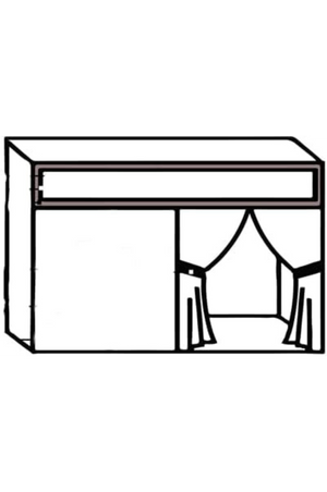 A line drawing of a tack room set.