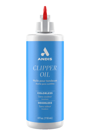 A bottle of Andis Clipper Oil, designed for lubricating and maintaining clipper blades.