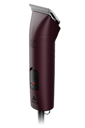 A professional Andis clipper with a purple and black color scheme, featuring a 2-speed setting and a locking switch button. The clipper includes a size 10 UltraEdge blade and has a maintenance-free design with a sealed motor.