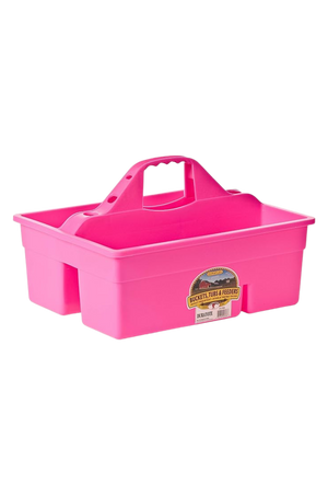 A large plastic tote box with multiple compartments and an easy-grip handle.